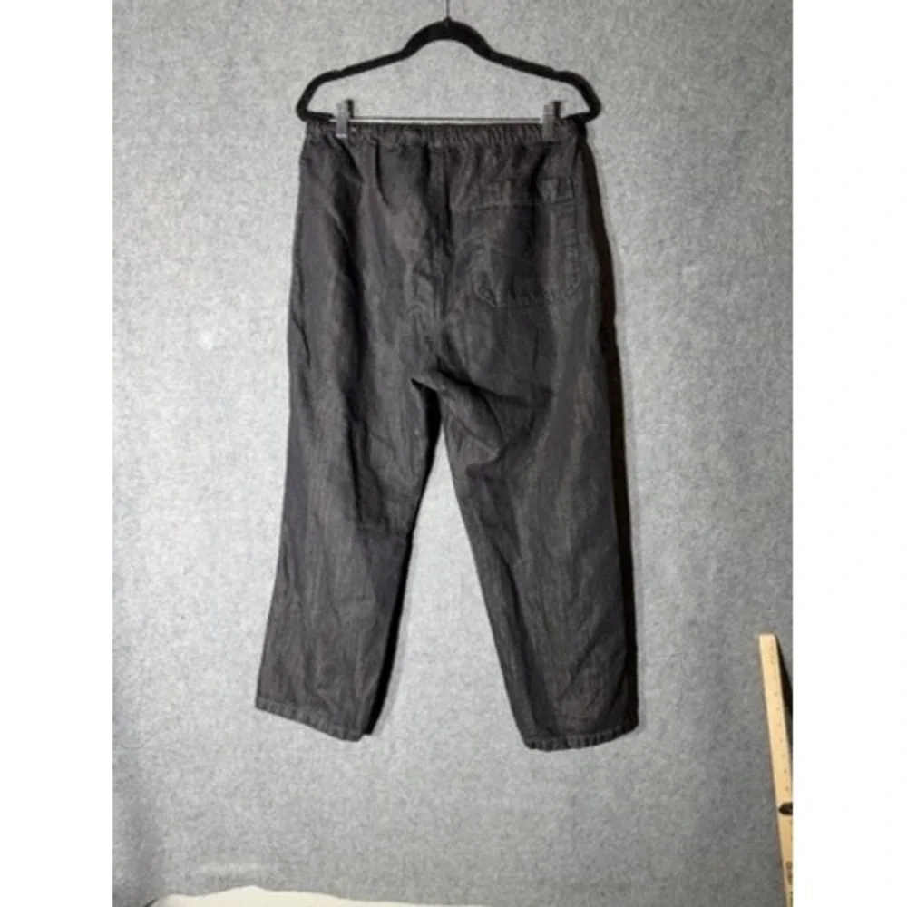 Zara Women Dark denim Linen Blend Wide Leg Elastic Waist Drawstring Pants Large